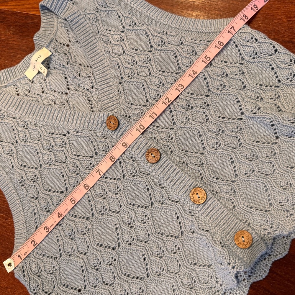 Cleo + Wolf Light Blue Cable Knit Buttoned Sweater Vest NWOT - Picture 6 of 10